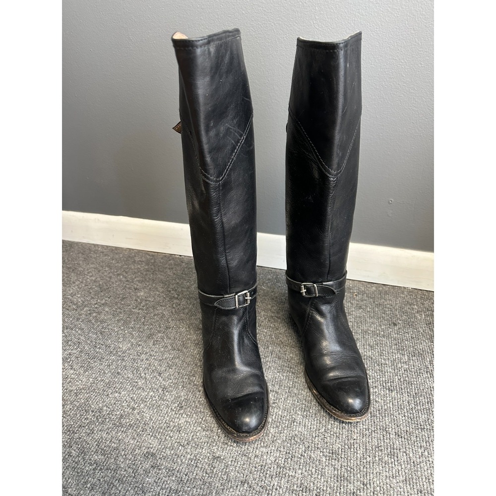 Frye Boots Dorado Size 6 Riding Black Leather Boots 77561 GY Welt Equestrian - Picture 2 of 10